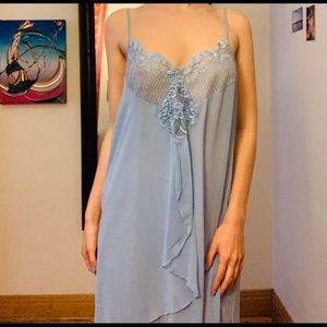 Vintage powder blue robe and slip set